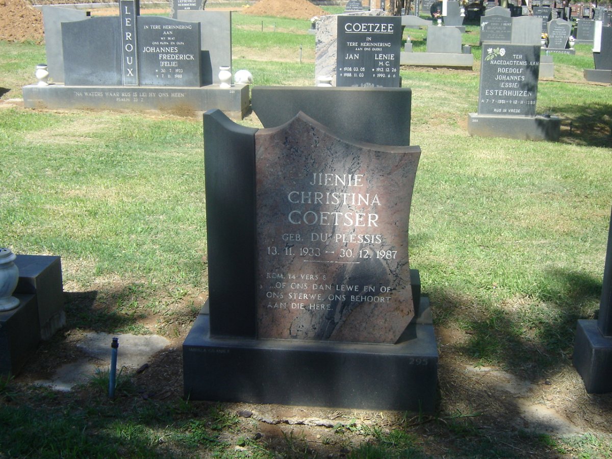 COETSER Jienie Christina nee DU PLESSIS 1933-1987