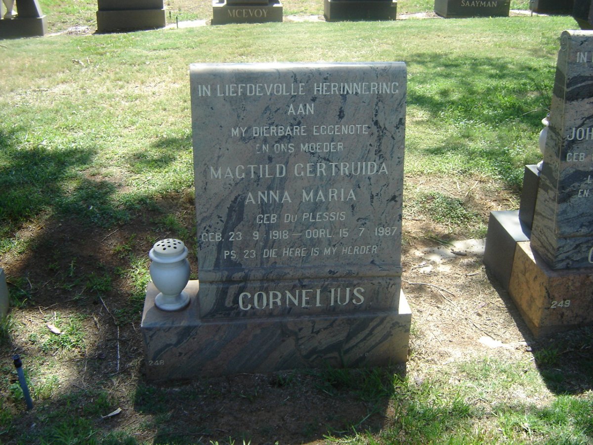 CORNELIUS Magtild Gertruida Anna Maria nee DU PLESSIS 1918-1987