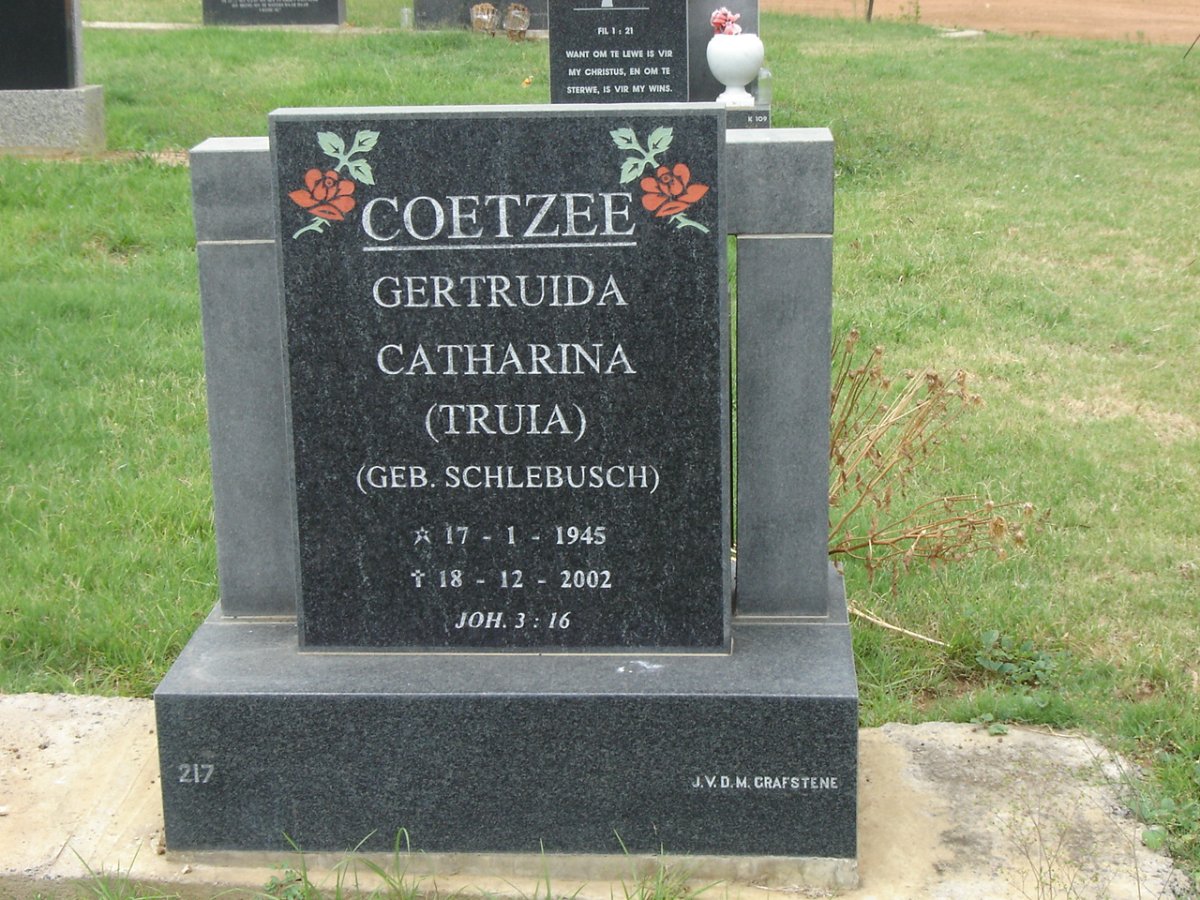 COETZEE Gertruida Catharina nee SCHLEBUSCH 1945-2002