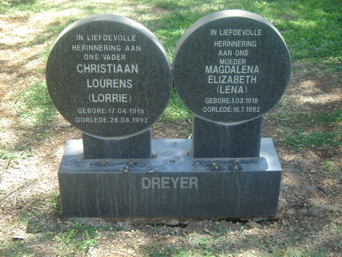 DREYER Christiaan Lourens 1915-1992 &amp; Magdalena Elizabeth 1918-1992