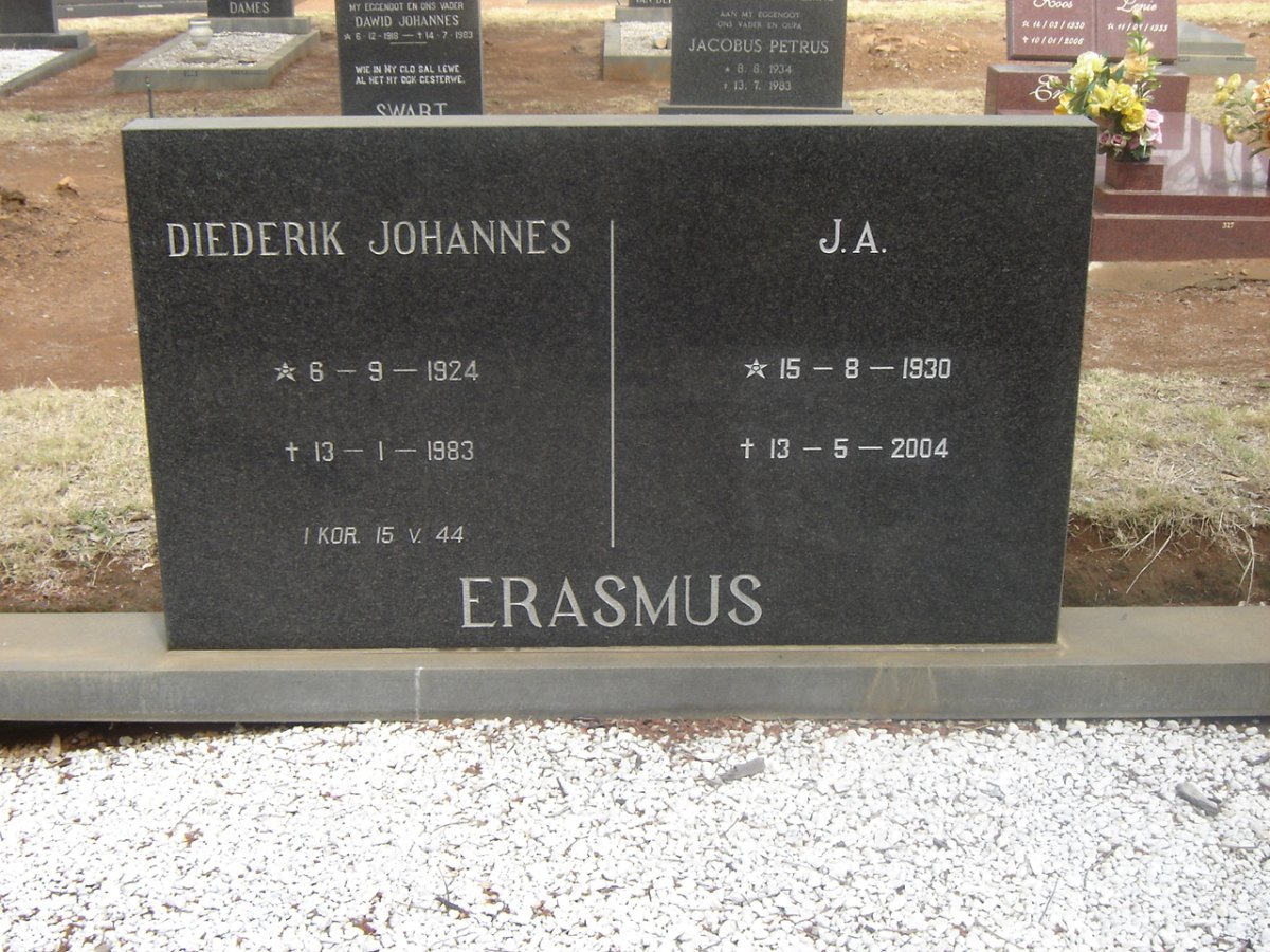 ERASMUS Diederik Johannes 1924-1983 &amp; J.A. 1930-2004