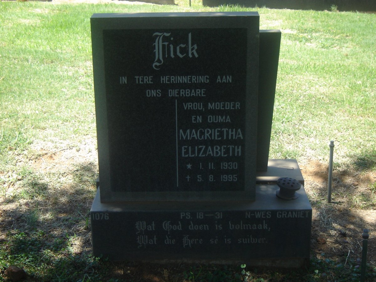 FICK Margrietha Elizabeth 1930-1995