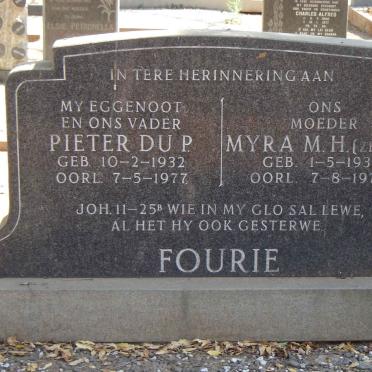 FOURIE Pieter Du P. 1932-1977 & Myra M.H. ZEELIE 1930-1979