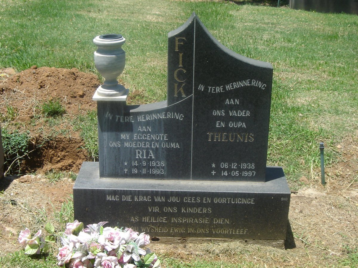 FICK Theunis 1938-1997 &amp; Ria 1938-1993