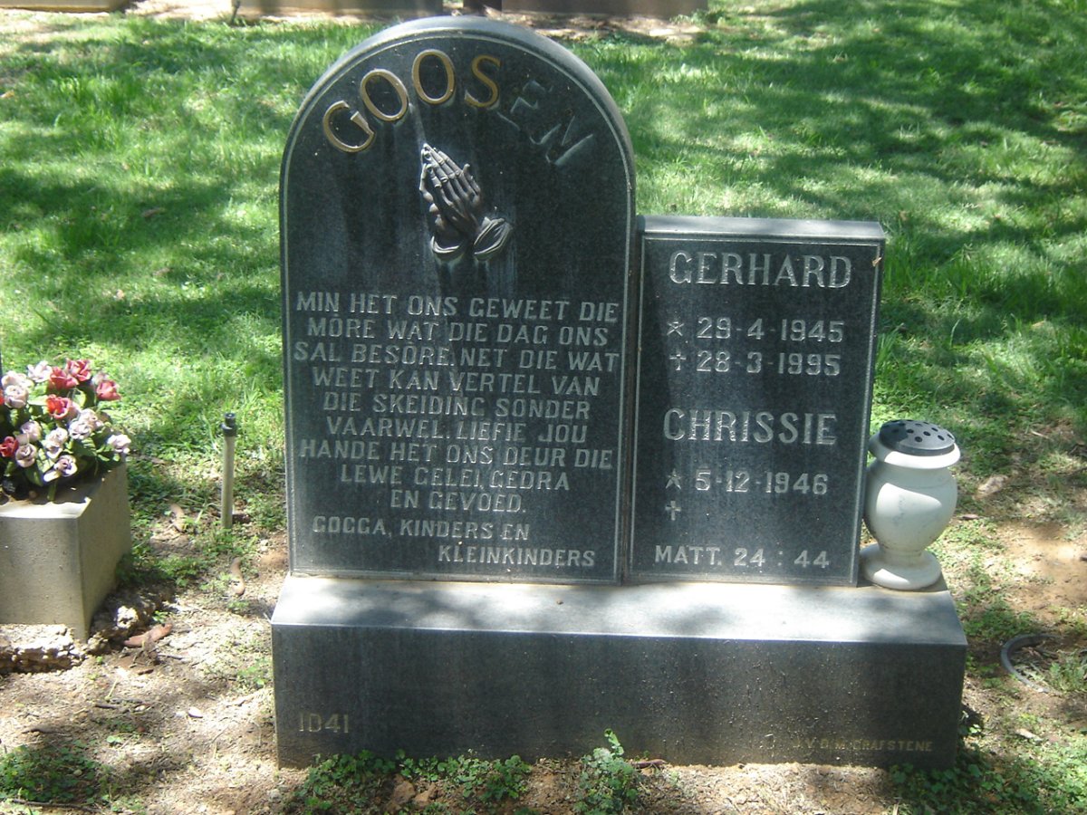 GOOSEN Gerhard 1945-1995 &amp; Chrissie 1946-