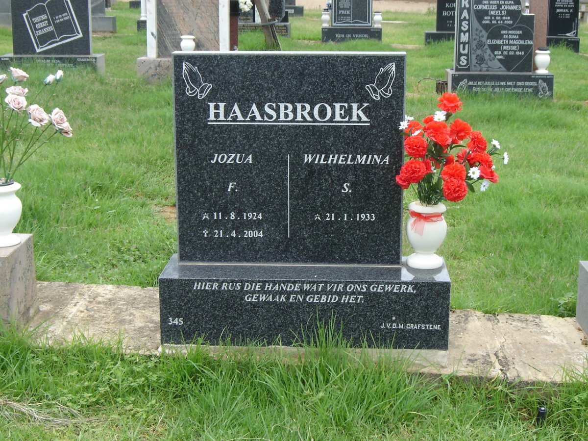 HAASBROEK Jozua F. 1924-2004 &amp; Wilhelmina 1933-