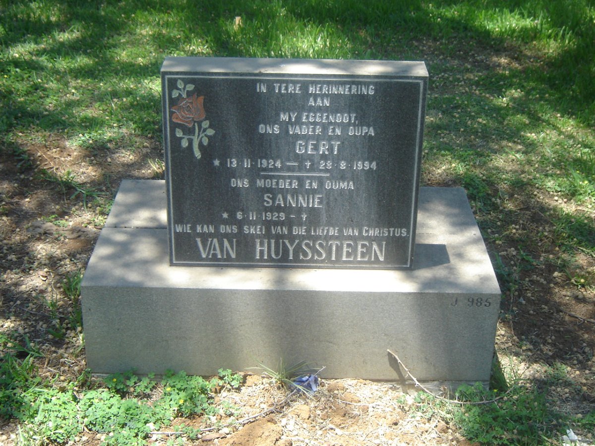 HUYSSTEEN Gert, van 1924-1994 &amp; Sannie 1929-
