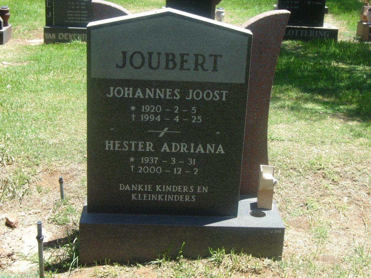 JOUBERT Johannes Joost 1920-1994 &amp; Hester Adriana 1937-2000