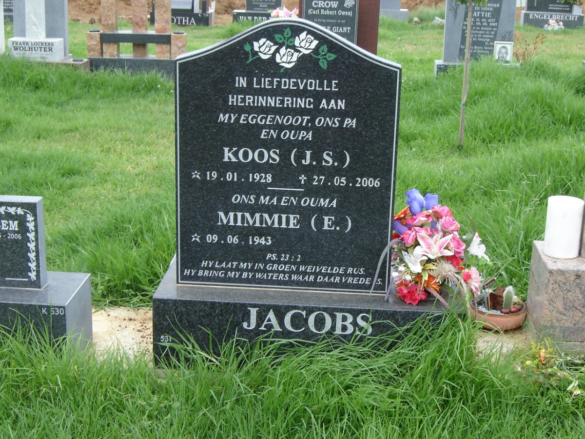 JACOBS Koos J.S. 1928-2006 &amp; Mimmie E. 1943-