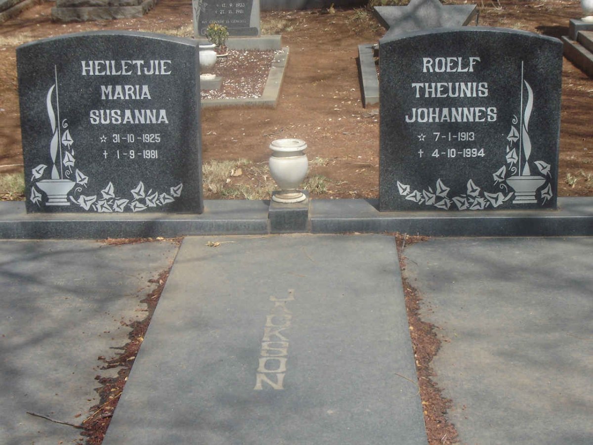 JACKSON Roelf Theunis Johannes 1913-1994 &amp; Heiletjie Maria Susanna 1925-1981
