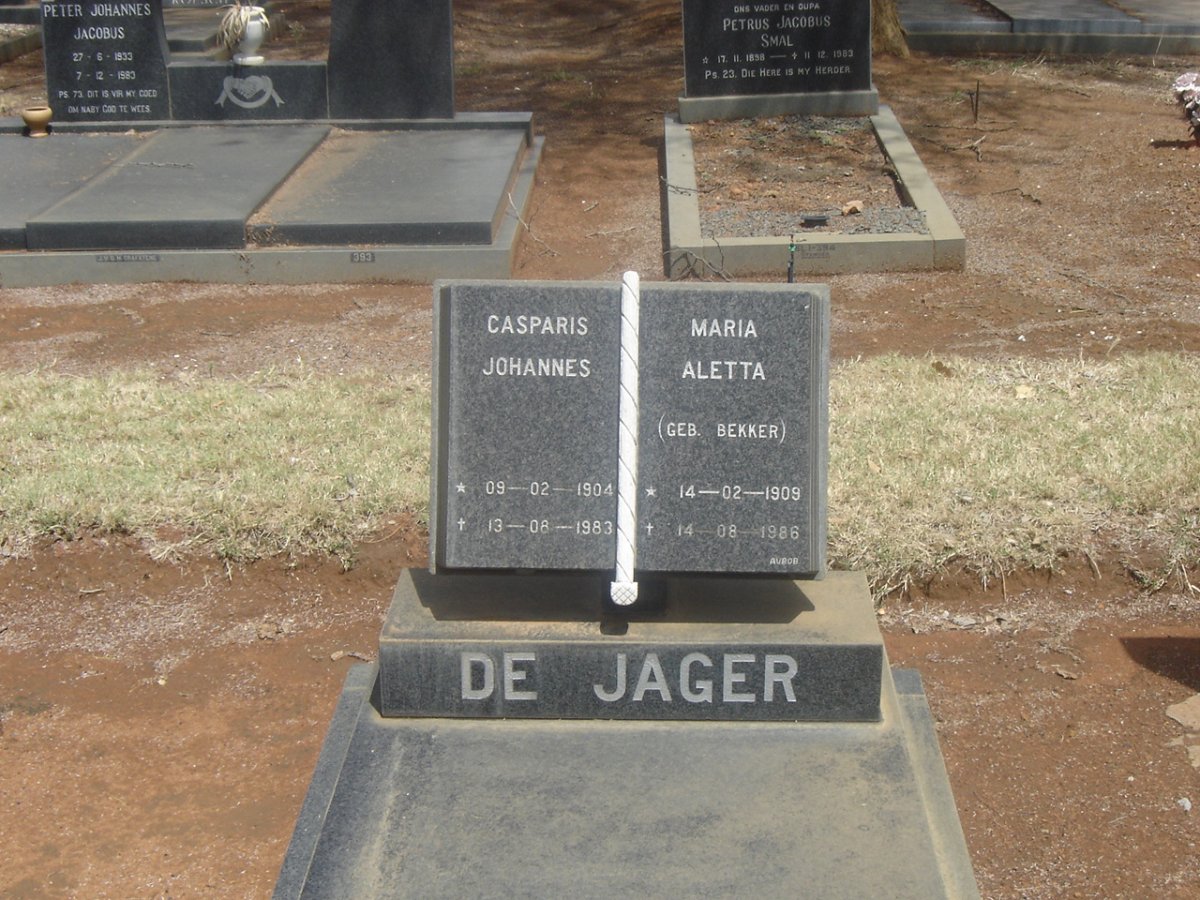 JAGER Casparis Johannes, de 1904-1983 &amp; Maria Aletta BEKKER 1909-1986