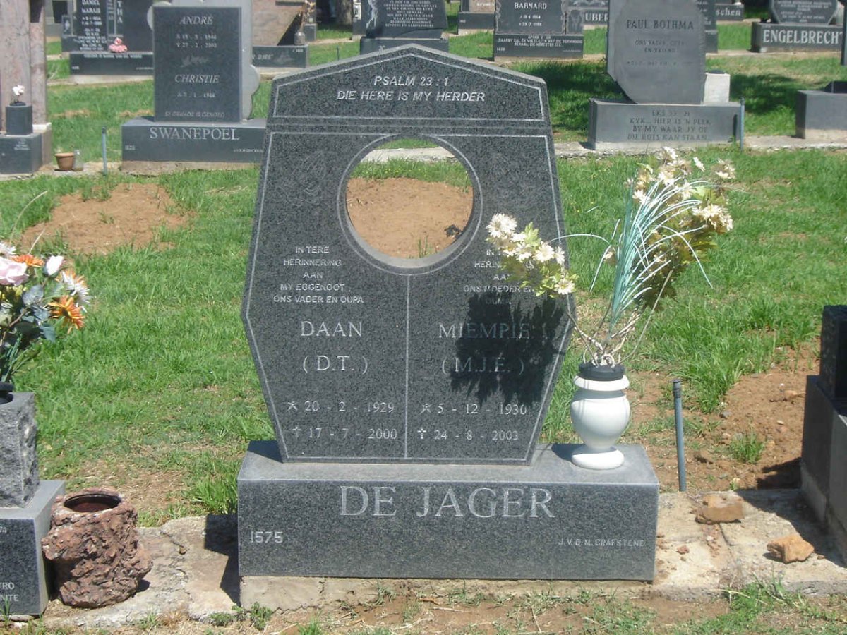 JAGER D.T., de 1929-2000 &amp; M.J.E. 1930-2003