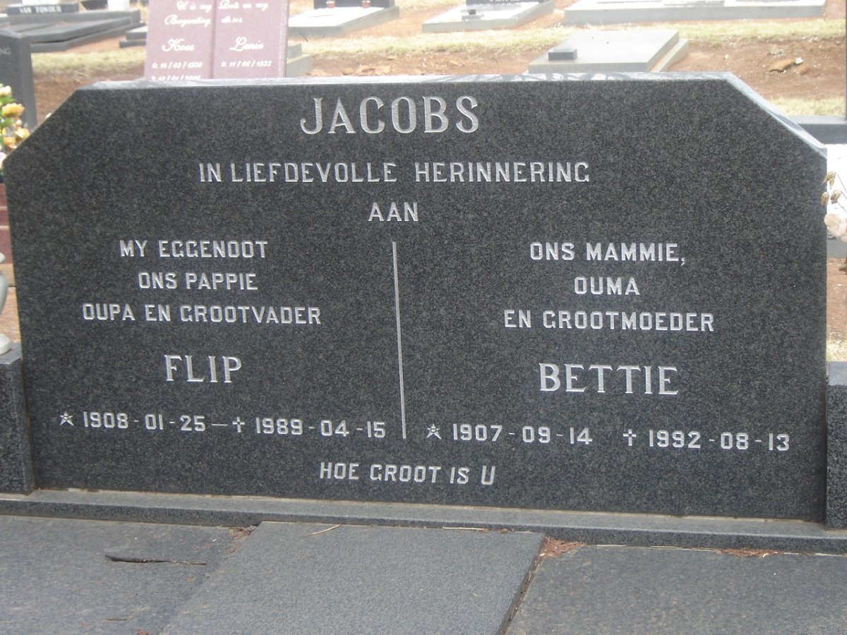 JACOBS Flip 1908-1989 &amp; Bettie 1907-1992