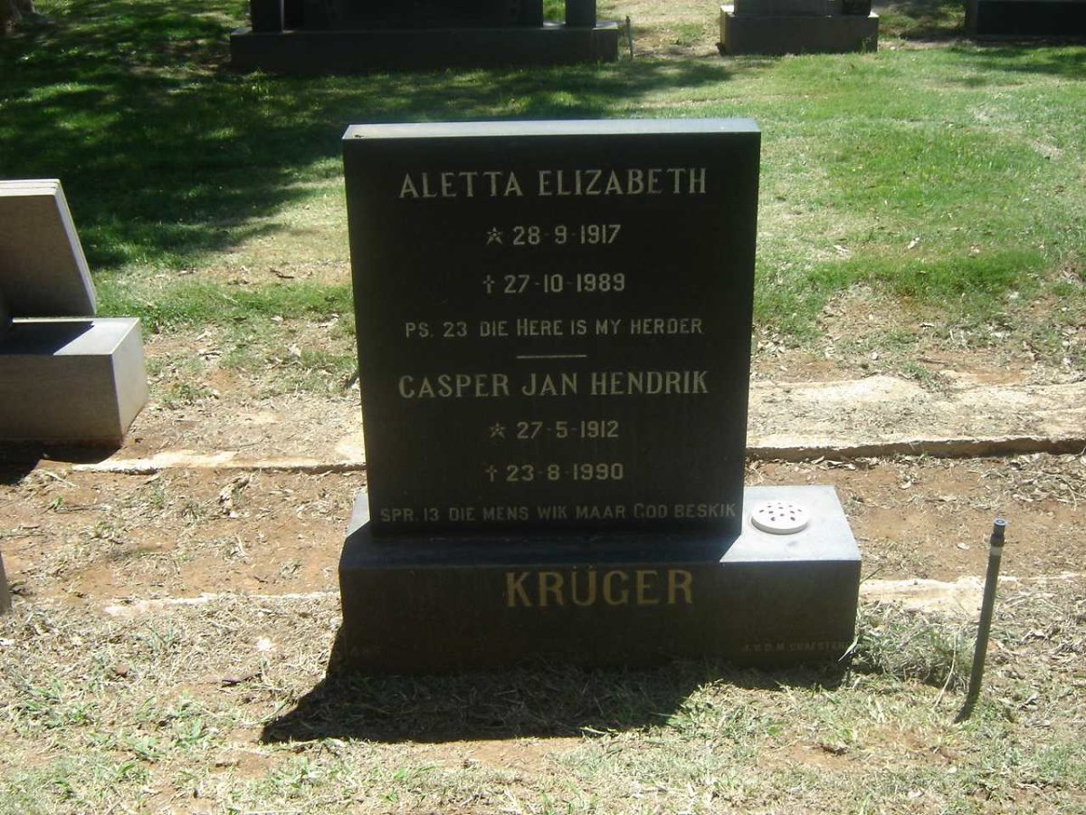 KRUGER Casper Jan Hendrik 1912-1990 &amp; Aletta Elizabeth 1917-1989