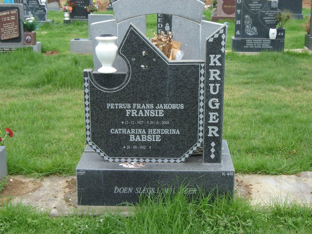 KRUGER Petrus Frans Jakobus 1927-2004 &amp; Catharina Hendrina 1932-