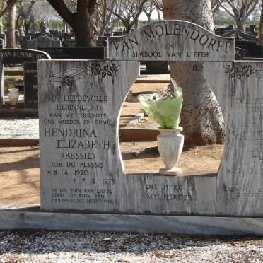 MOLENDORFF Matthys Martinus, van 1915-199? & Hendrina Elizabeth DU PLESSIS 1920-1978