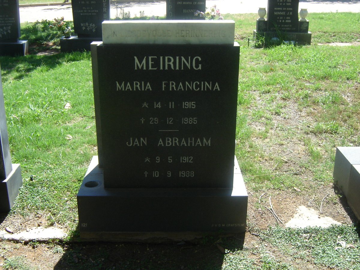 MEIRING Jan Abraham 1912-1988 &amp; Maria Francina 1915-1985