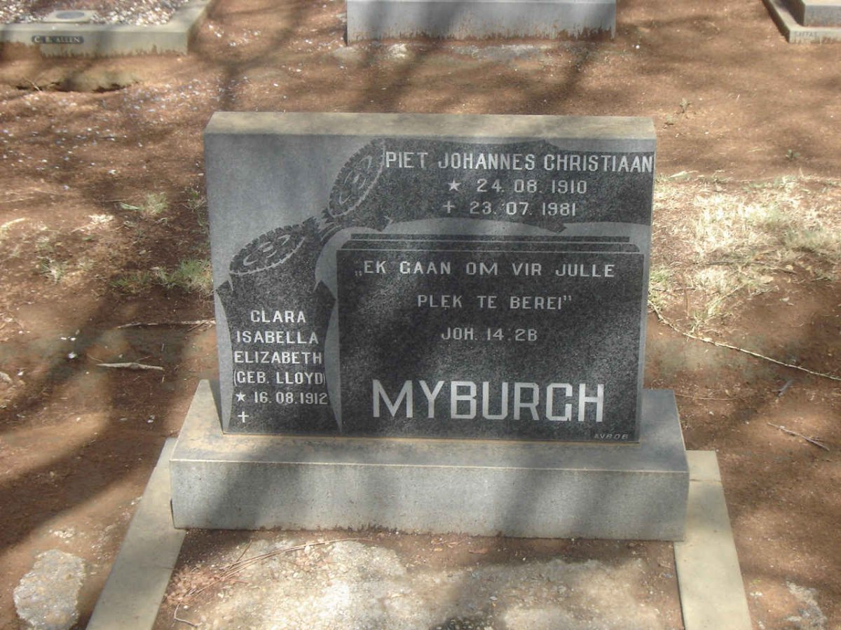 MYBURGH Piet Johannes Christiaan 1910-1981 &amp; Clara Isabella Elizabeth LLOYD 1912-