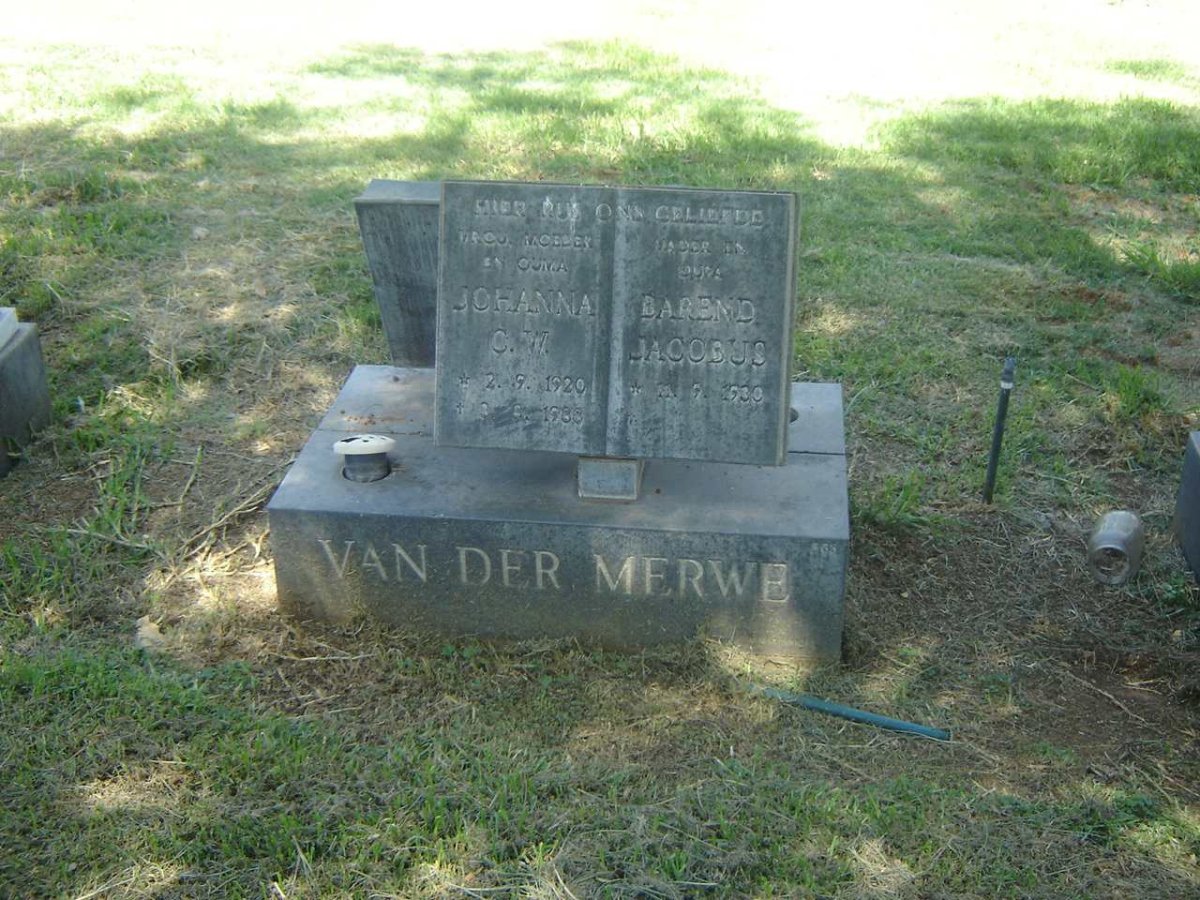 MERWE Barend Jacobus, van der 1930- &amp; Johanna C.W. 1929-1983