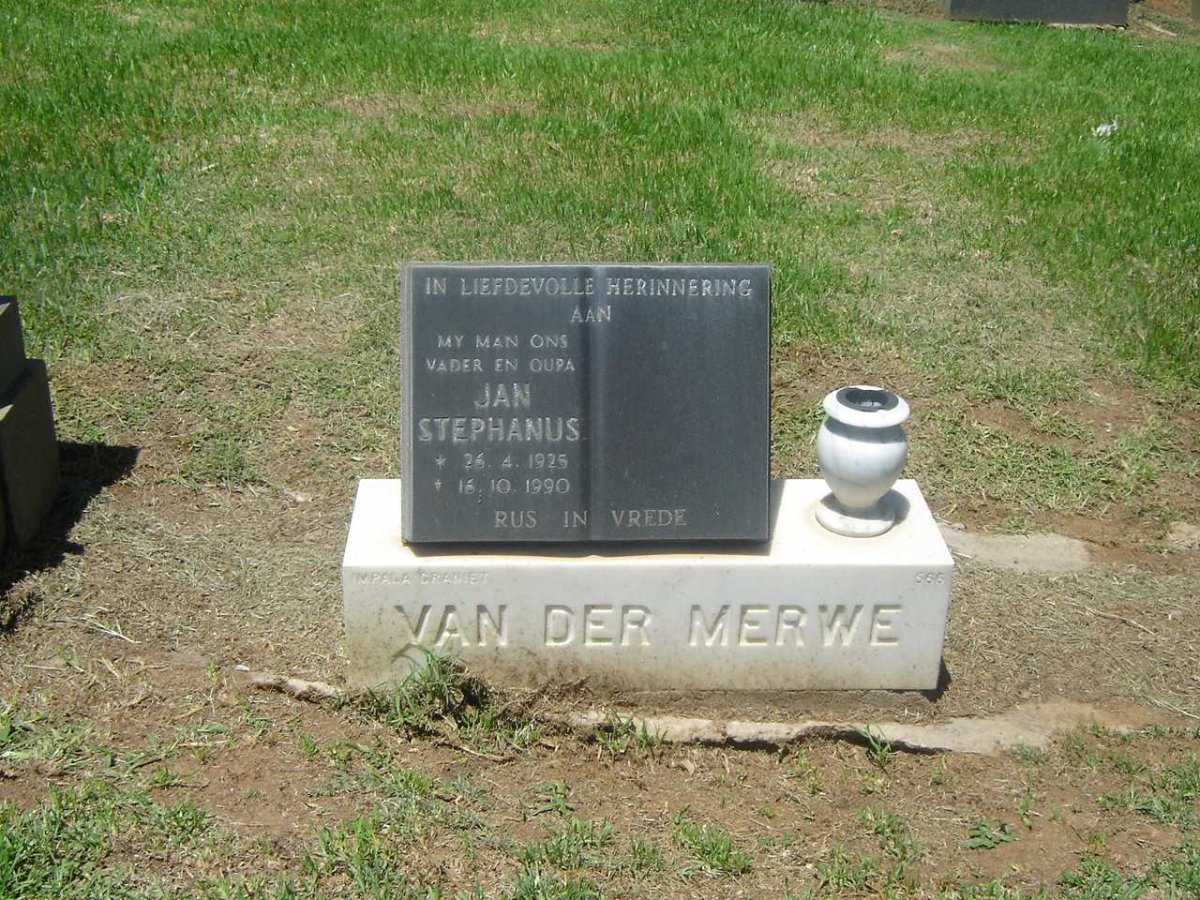 MERWE Jan Stephanus, van der 1925-1990