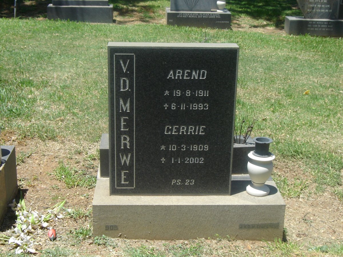 MERWE Arend, van der 1911-1993 &amp; Gerrie 1909-2002