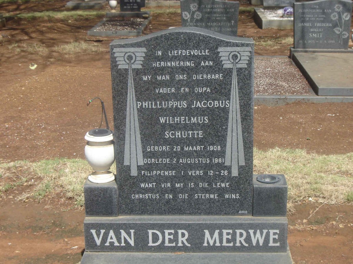 MERWE Philluppus Jacobus Wilhelmus Schuttte, van der 1908-1981