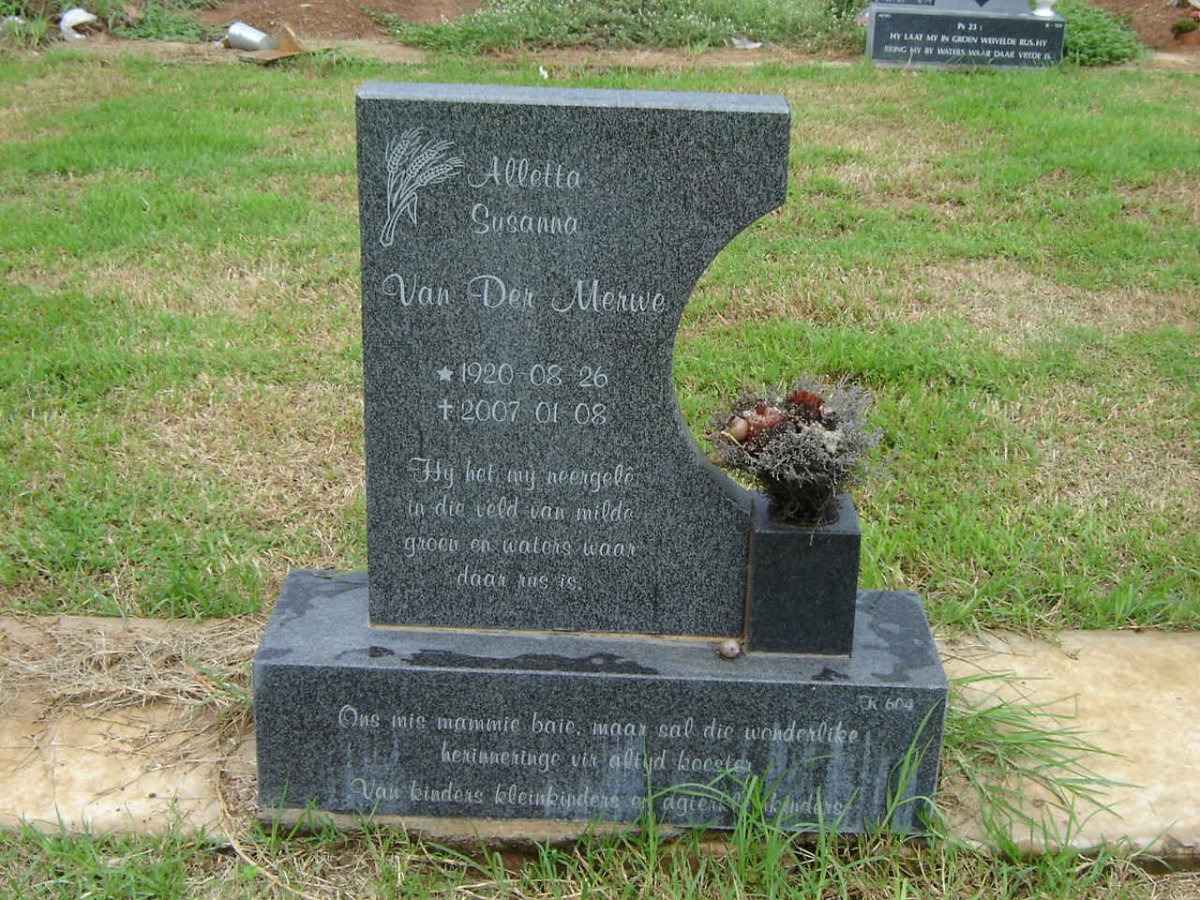 MERWE Alletta Susanna, van der 1920-2007