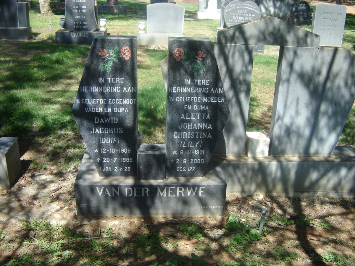 MERWE Dawid Jacobus, van der 1909-1986 &amp; Aletta Johanna Christina 1921-2000
