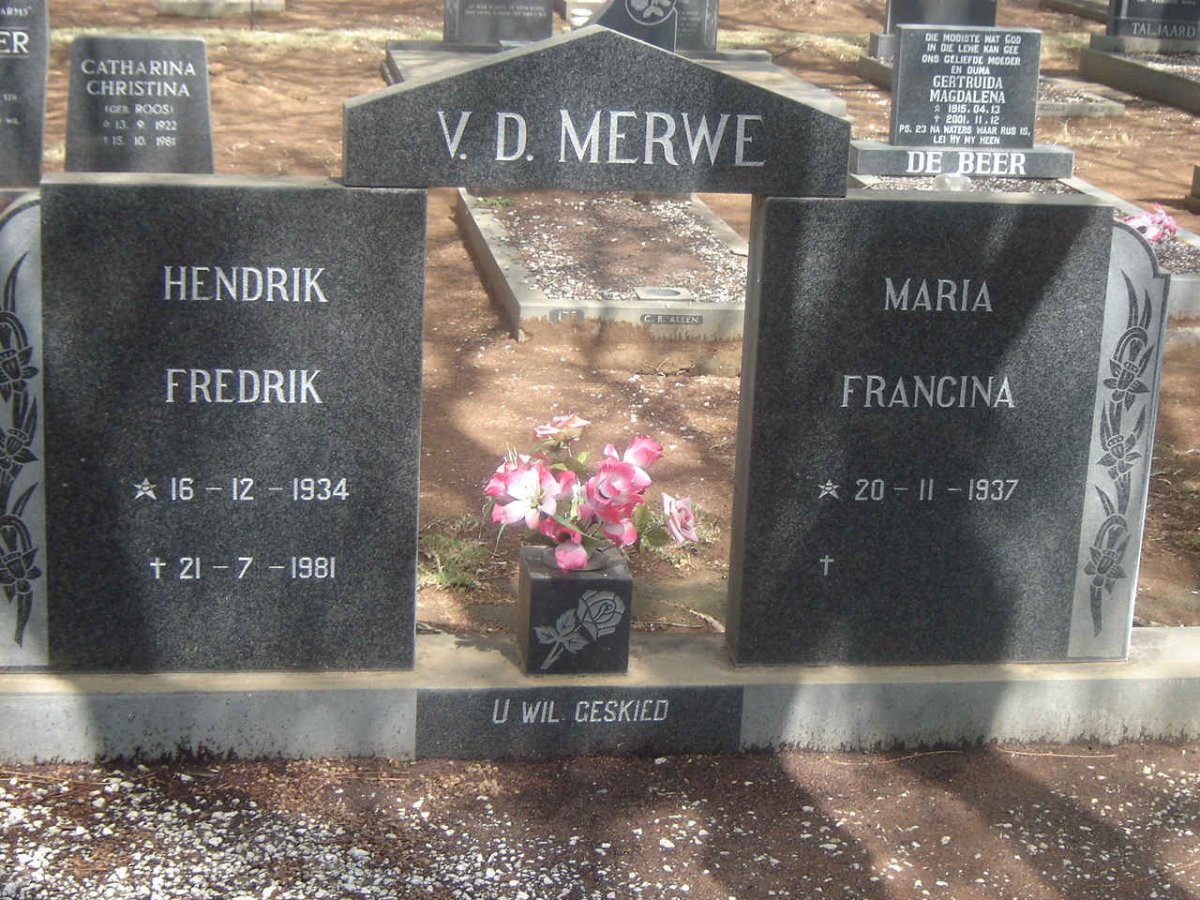 MERWE Hendrik Fredrik, v.d. 1934-1981 &amp; Maria Francina 1937-