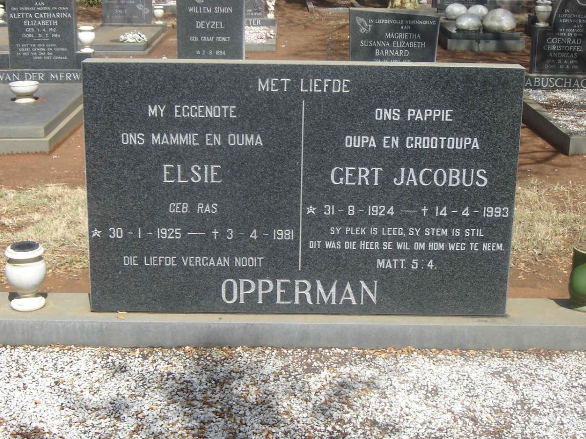 OPPERMAN Gert Jacobus 1924-1993 & Elsie RAS 1925-1981
