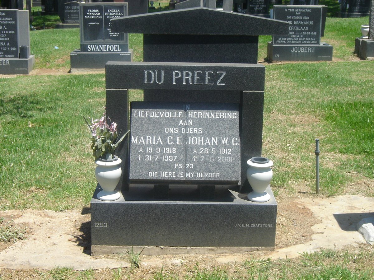 PREEZ Johan W.C., du 1912-2001 &amp; Maria C.E. 1918-1997