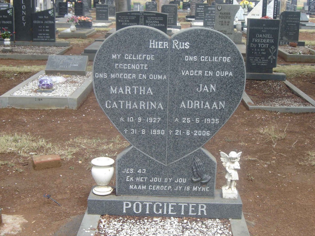 POTGIETER Jan Adriaan 1935-2006 &amp; Maria Catharina 1927-1990