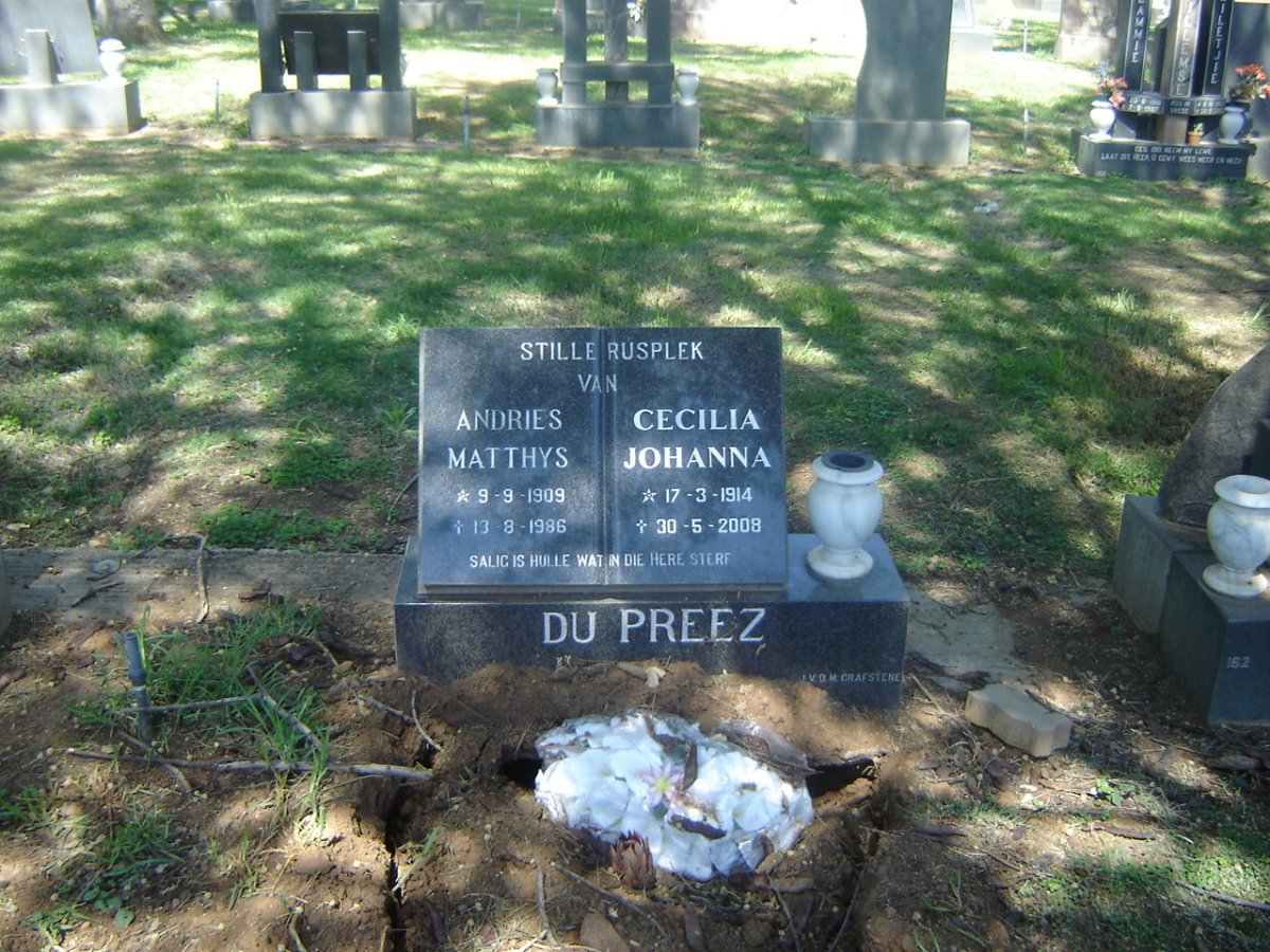 PREEZ Andries Matthys, du 1909-1986 &amp; Cecilia Johanna 1914-2008
