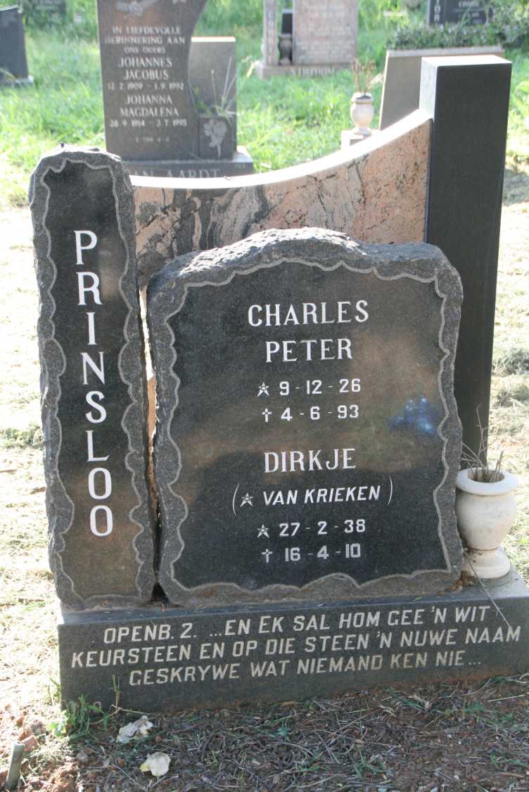 PRINSLOO Charles Peter 1926-1993 & Dirkje VAN KRIEKEN 1938-2010