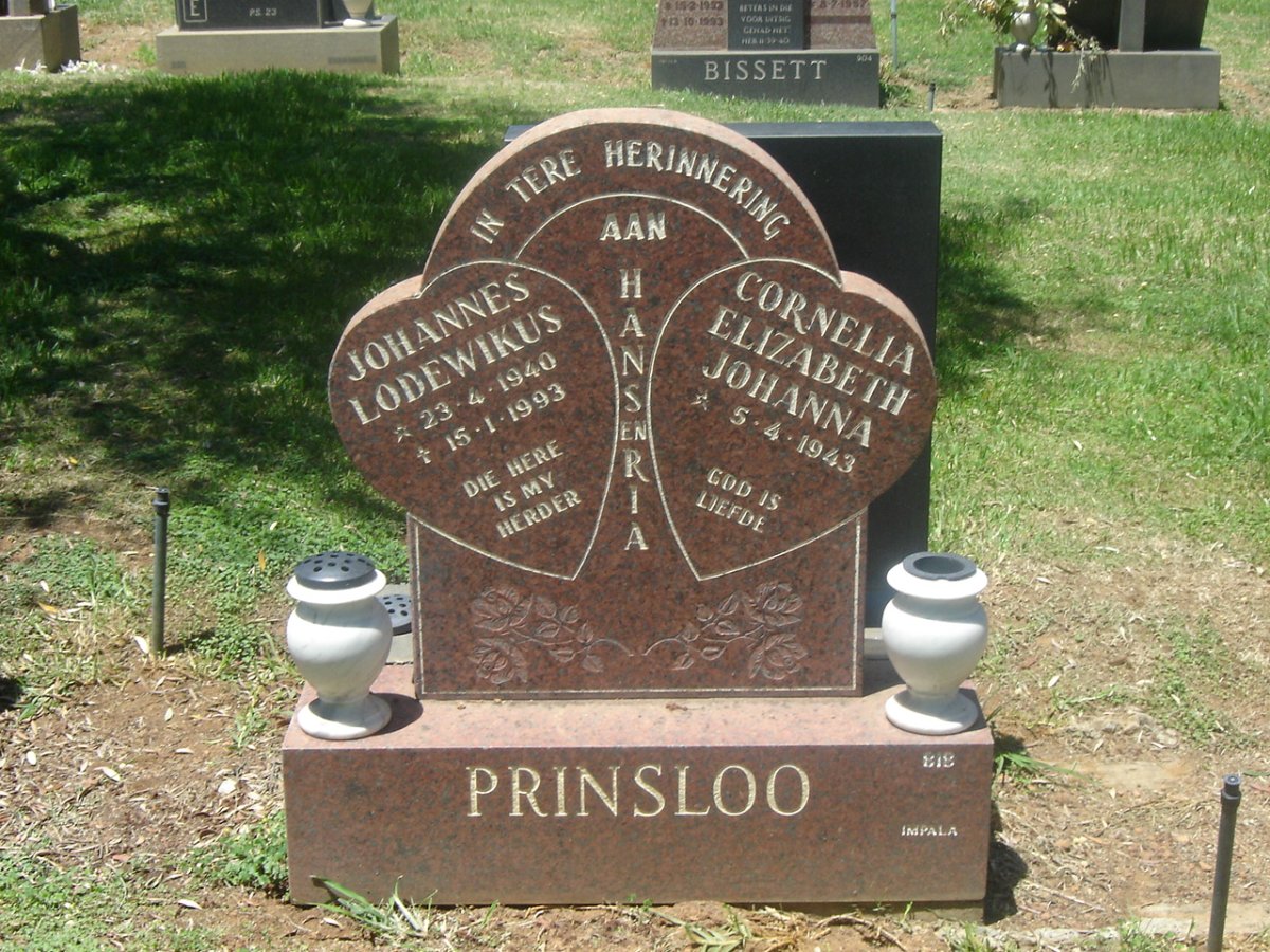 PRINSLOO Johannes Lodewikus 1940-1993 &amp; Cornelia Elizabeth Johanna 1943-