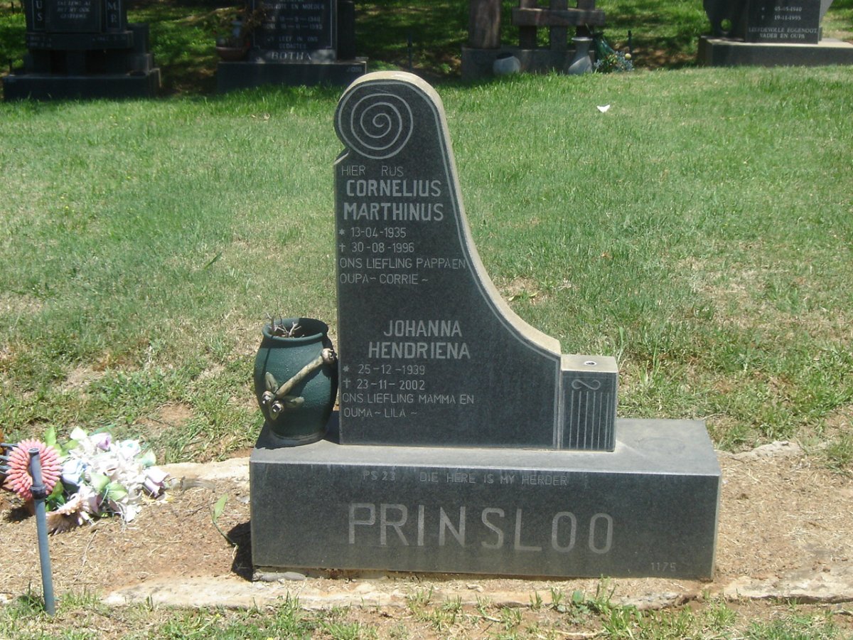 PRINSLOO Cornelius Marthinus 1935-1996 &amp; Johanna Hendriena 1939-2002