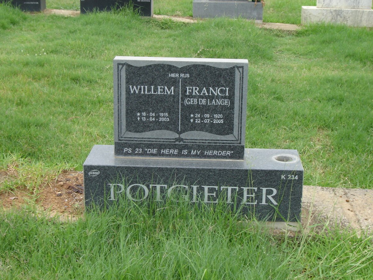 POTGIETER Willem 1915-2003 &amp; Franci DE LANGE 1920-2005