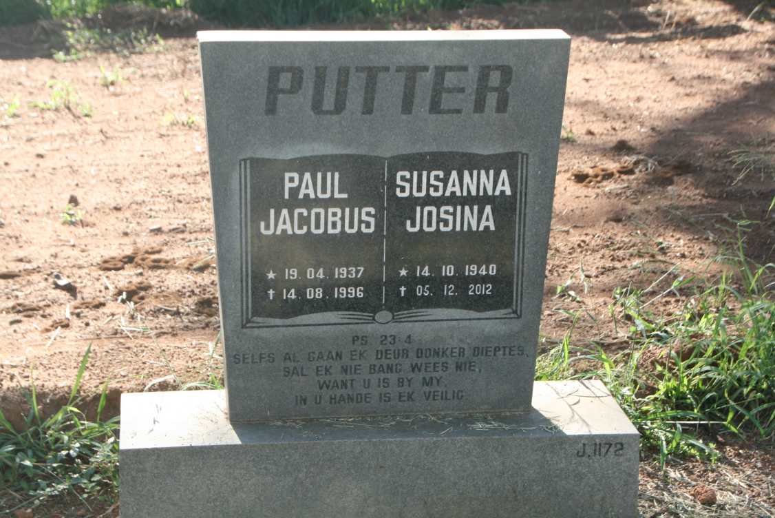 PUTTER Paul Jacobus 1937-1996 & Susanna Josina 1940-2012