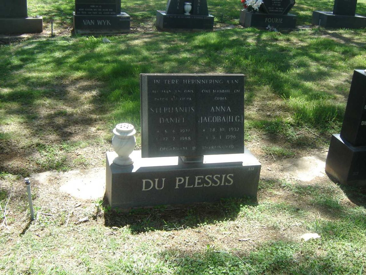 PLESSIS Stephanus Daniel, du 19??-1988 &amp; Anna Jacoba H.C. 1932-1996