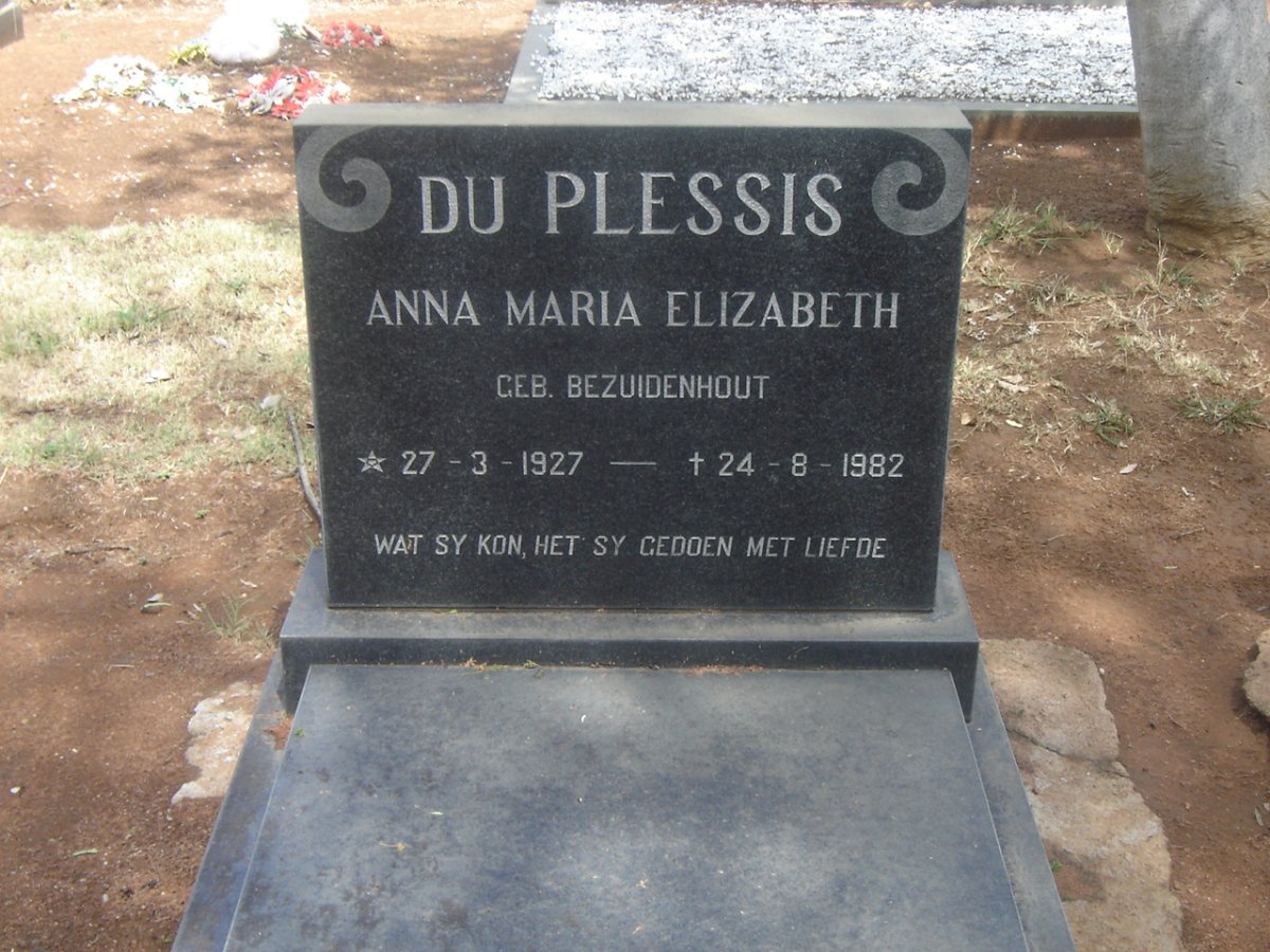 PLESSIS Anna Maria Elizabeth, du nee BEZUIDENHOUT 1927-1982