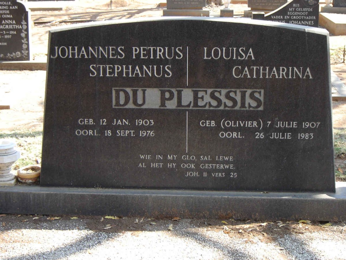 PLESSIS Johannes Petrus Stephanus, du 1903-1976 & Louisa Catharina OLIVIER 1907-1983