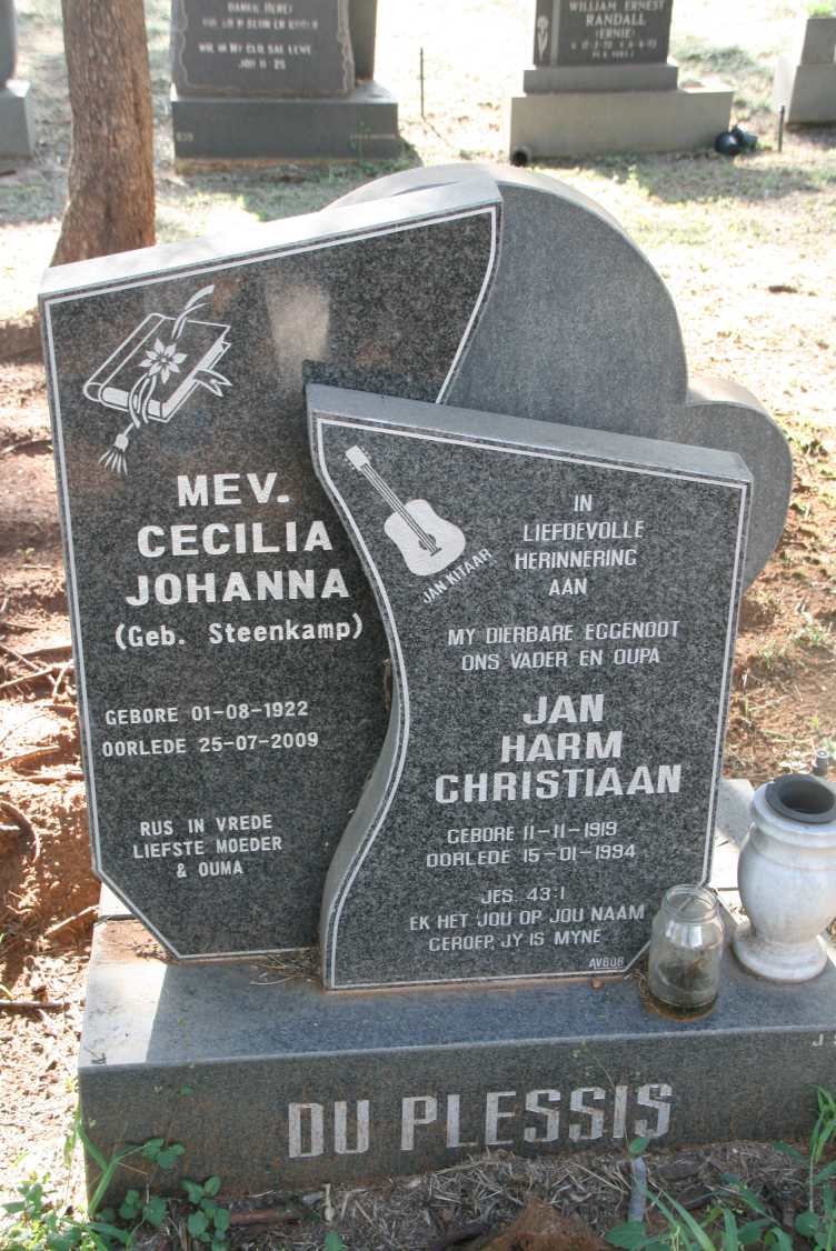 PLESSIS Jan Harm Christiaan, du 1919-1994 & Cecilia Johanna STEENKAMP 1922-2009