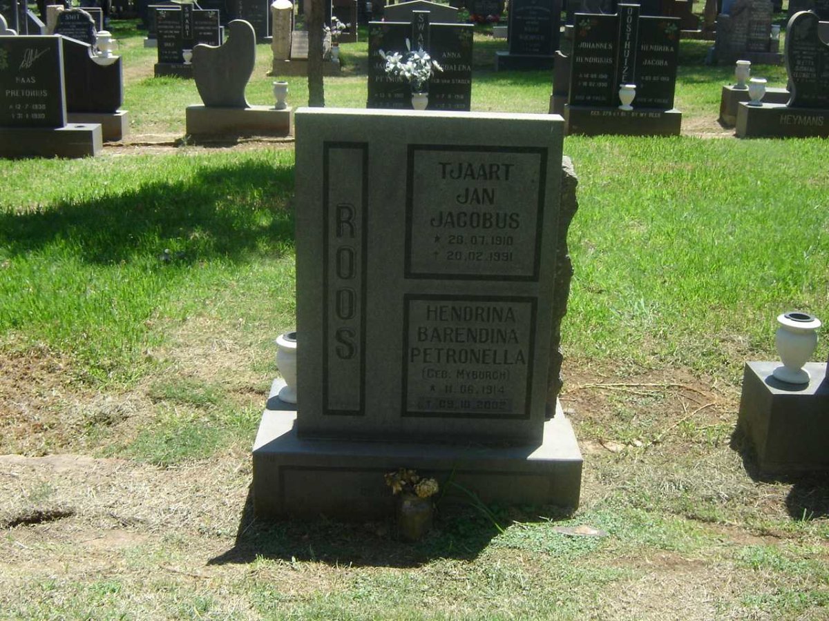 ROOS Tjaart Jan Jacobus 1910-1991 &amp; Hendrina Barendina Petronella MYBURGH 1914-2008