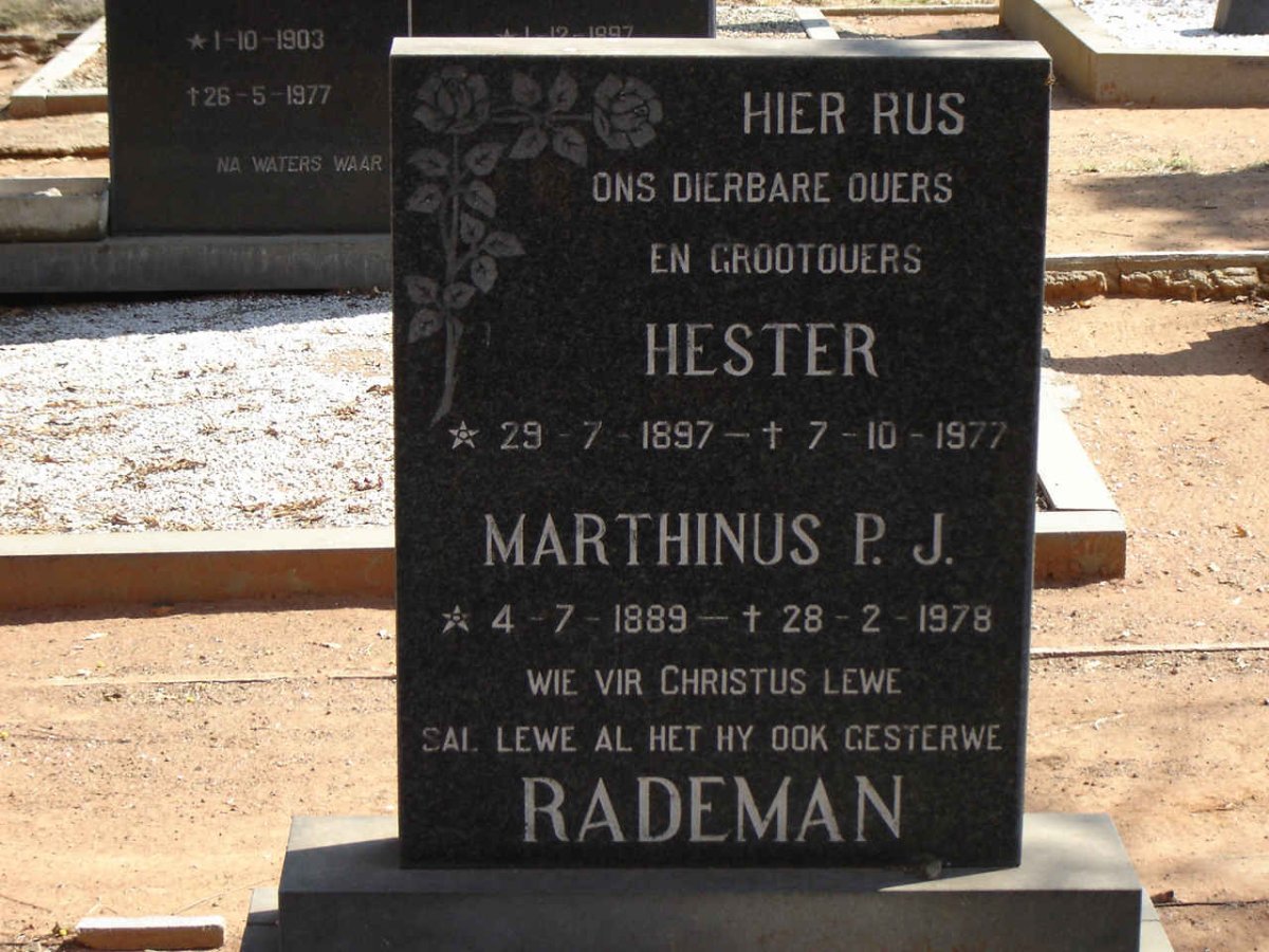 RADEMAN Marthinus P.J. 1889-1978 & Hester 1897-1977