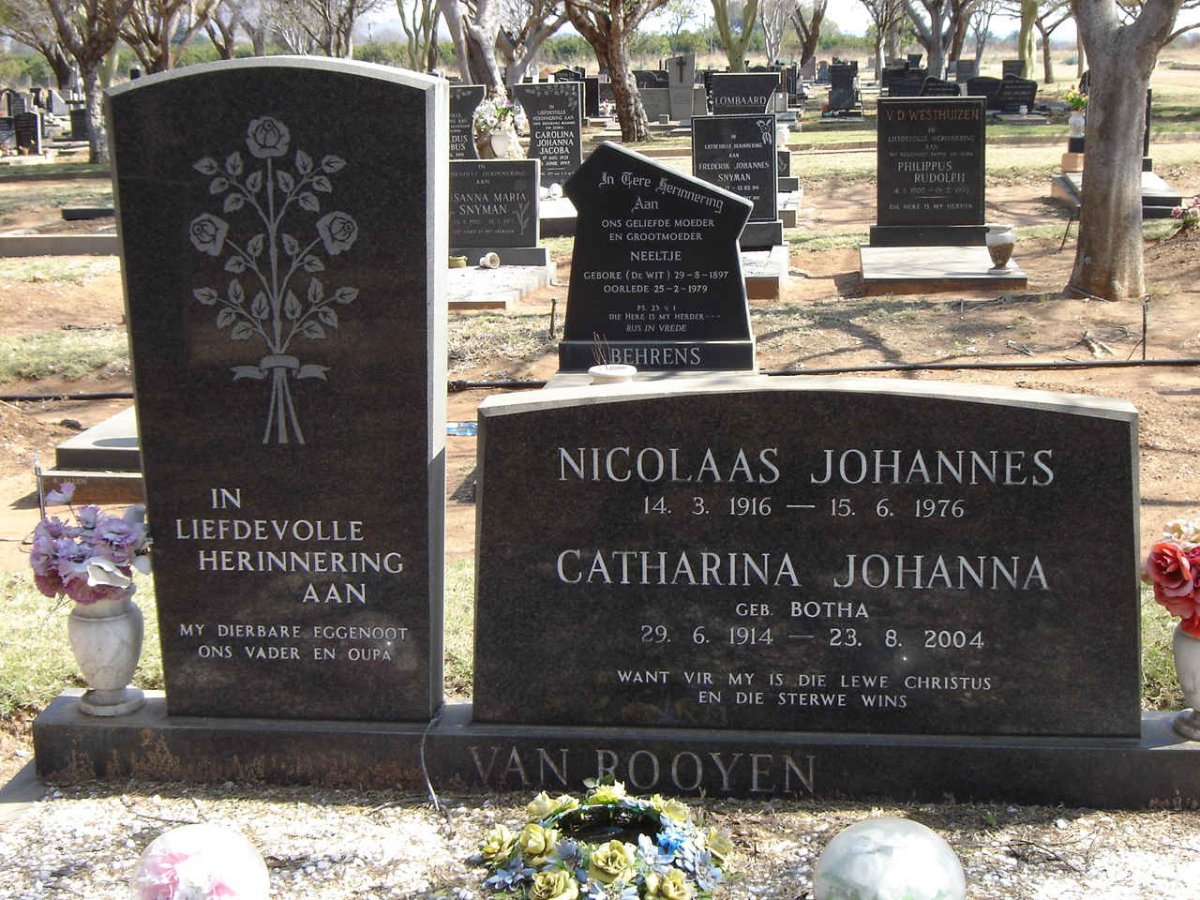 ROOYEN Nicolaas Johannes, van 1916-1976 & Catharina Johanna BOTHA 1914-2004