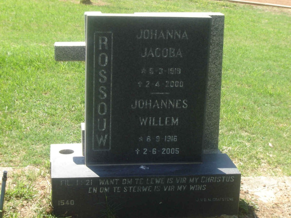ROSSOUW Johannes Willem 1916-2005 &amp; Johanna Jacoba 1919-2000