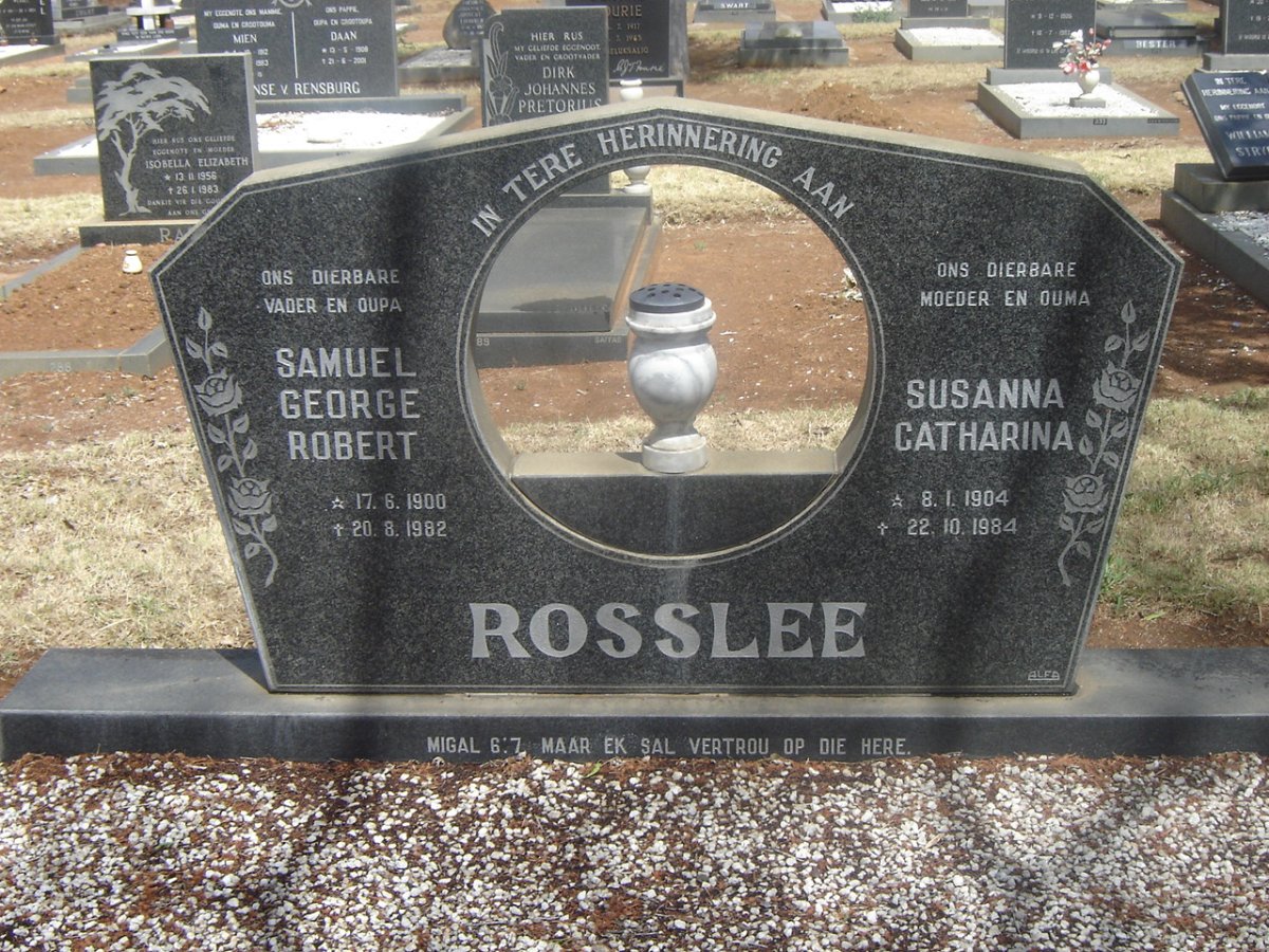 ROSSLEE Samuel George Robert 1900-1982 &amp; Susanna Catharina 1904-1984