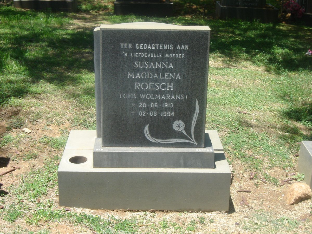 ROESCH Susanna Magdalena nee WOLMARANS 1913-1994