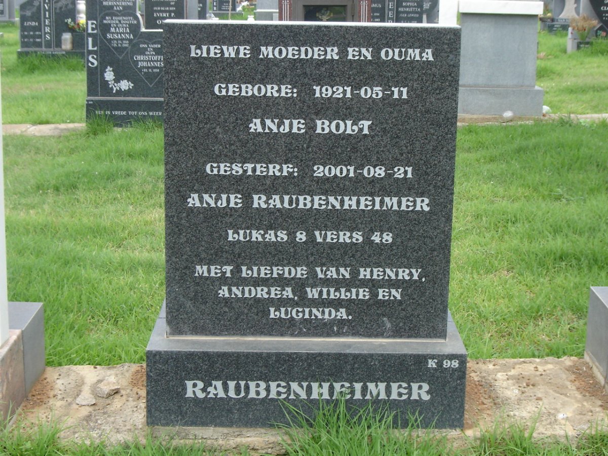 RAUBENHEIMER Anje nee BOLT 1921-2001