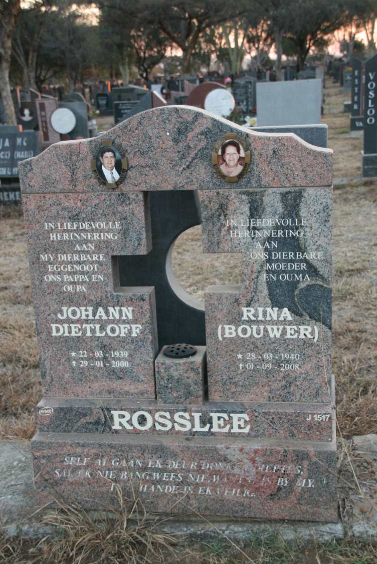 ROSSLEE Johann Dietloff 1939-2000 & Rina BOUWER 1940-2008
